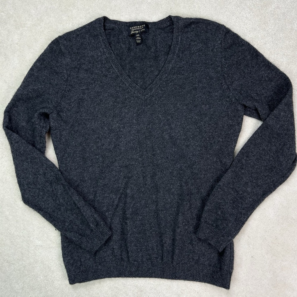 Charter Club Sweater Womens Small Petite Grey 100% Cashmere Crewneck Luxury